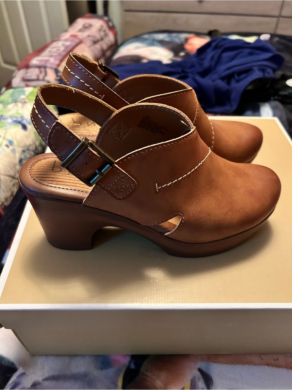boc Tan Leather Slingback Clog Heels